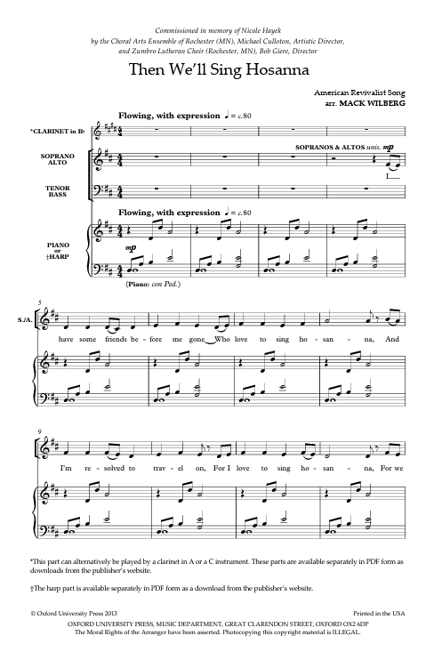 then we'll sing hosanna by mack wilberg for choir sheet music sung by tabernacle choir