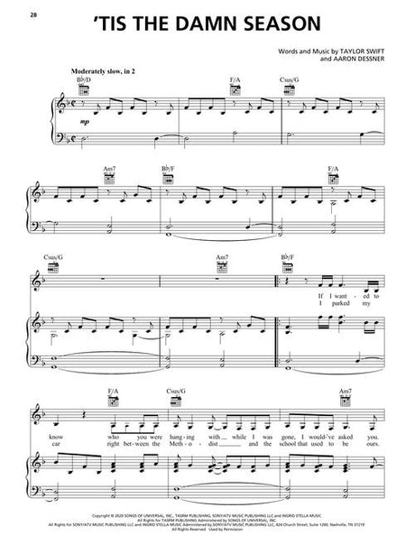 tis the damn season sheet music by taylor swift for piano