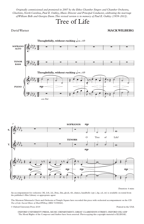 tree of life by mack wilberg sheet music for tabernacle choir