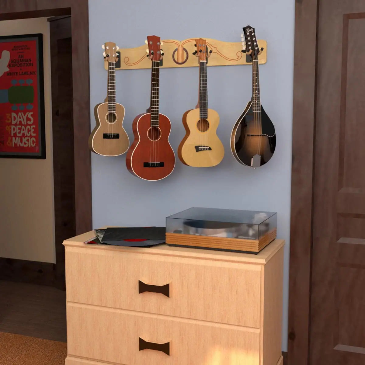 ukulele wall hanger and mandolin