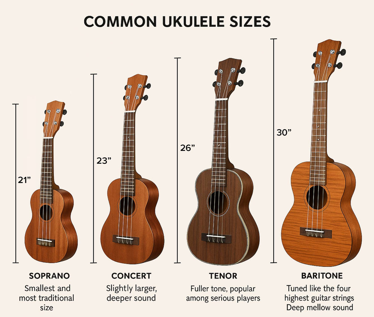 common ukulele sizes chart for students