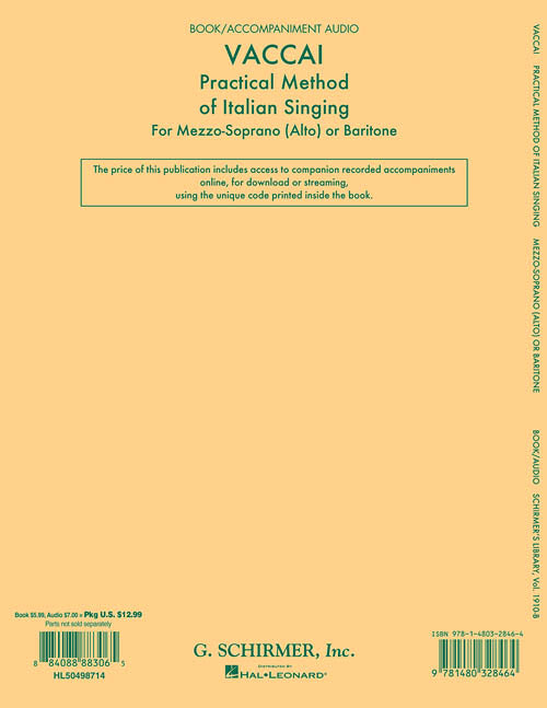 Practical Method of Italian Singing - Mezzo-Soprano (Alto) or Baritone, Book/Online Audio