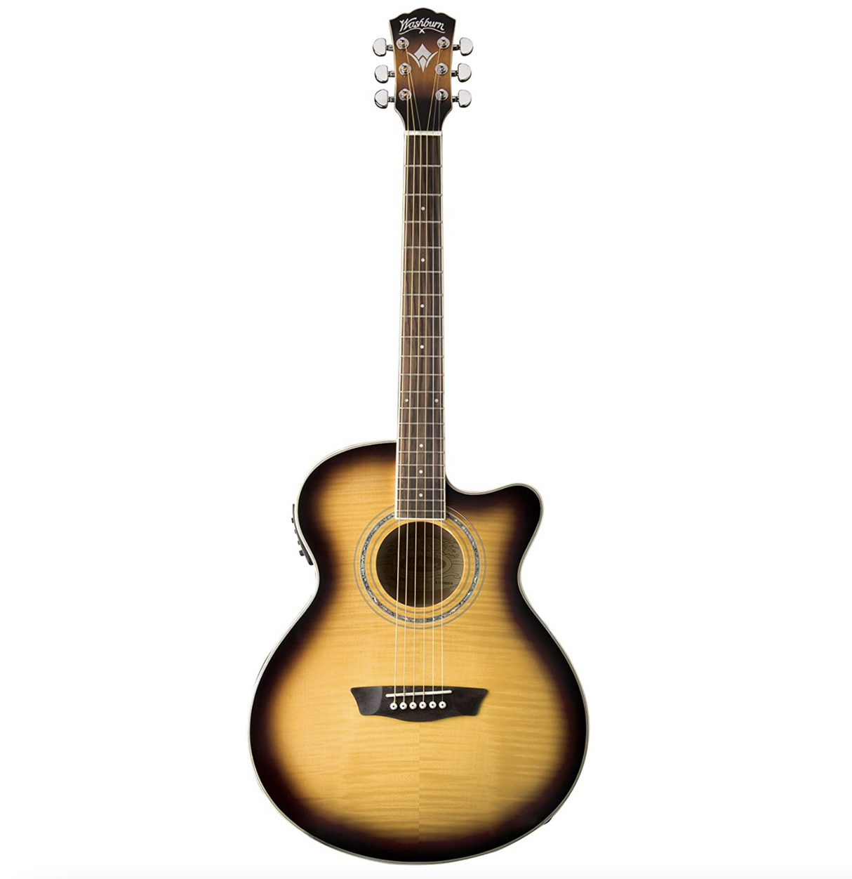 Guitare électro-acoustique à pan coupé Mini Jumbo de la série Washburn Festival Tobacco Burst