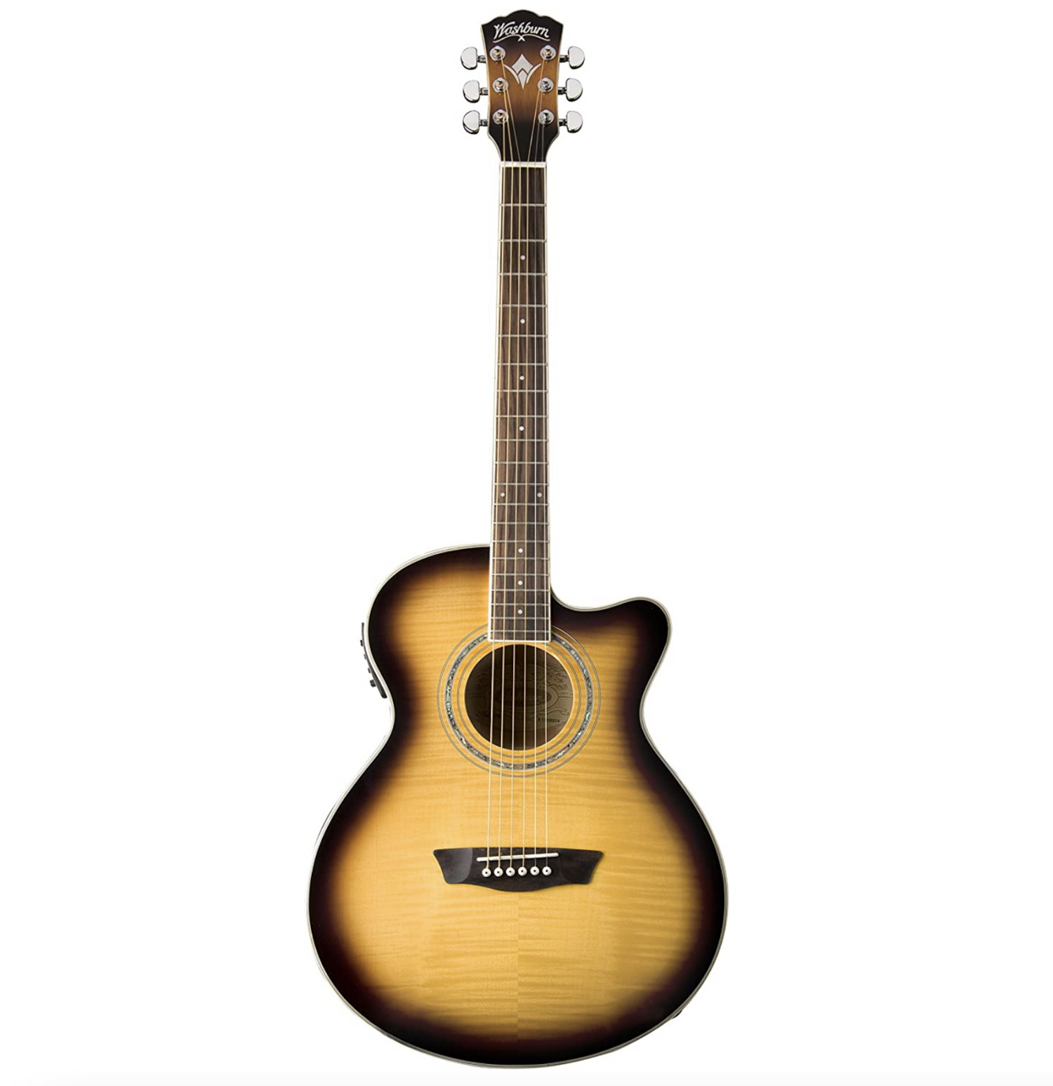 Guitare électro-acoustique à pan coupé Mini Jumbo de la série Washburn Festival Tobacco Burst