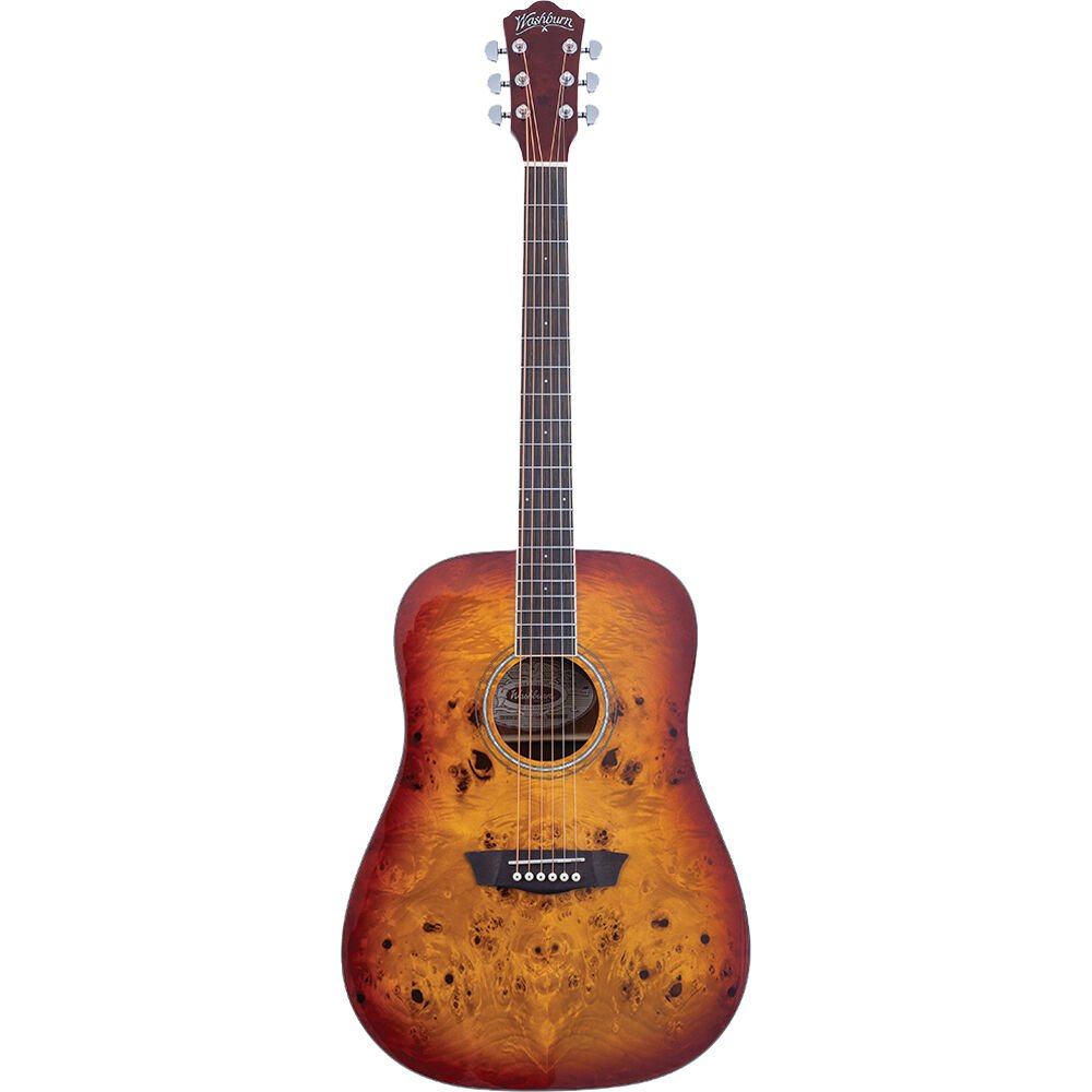 Guitare acoustique Dreadnought Washburn DFBDA Deep Forest Burl. Dégradé d'ambre