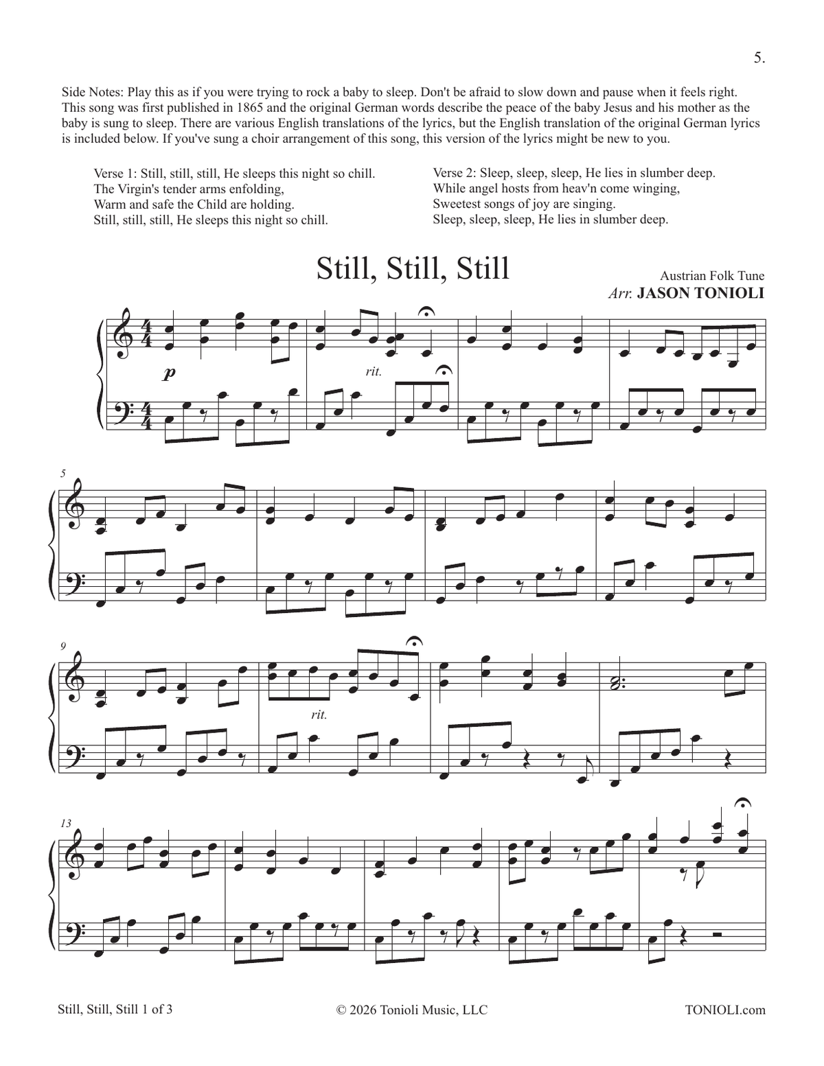 Winter Carols Piano Solo Book by Jason Tonioli – Spiral Bound Christmas Sheet Music
