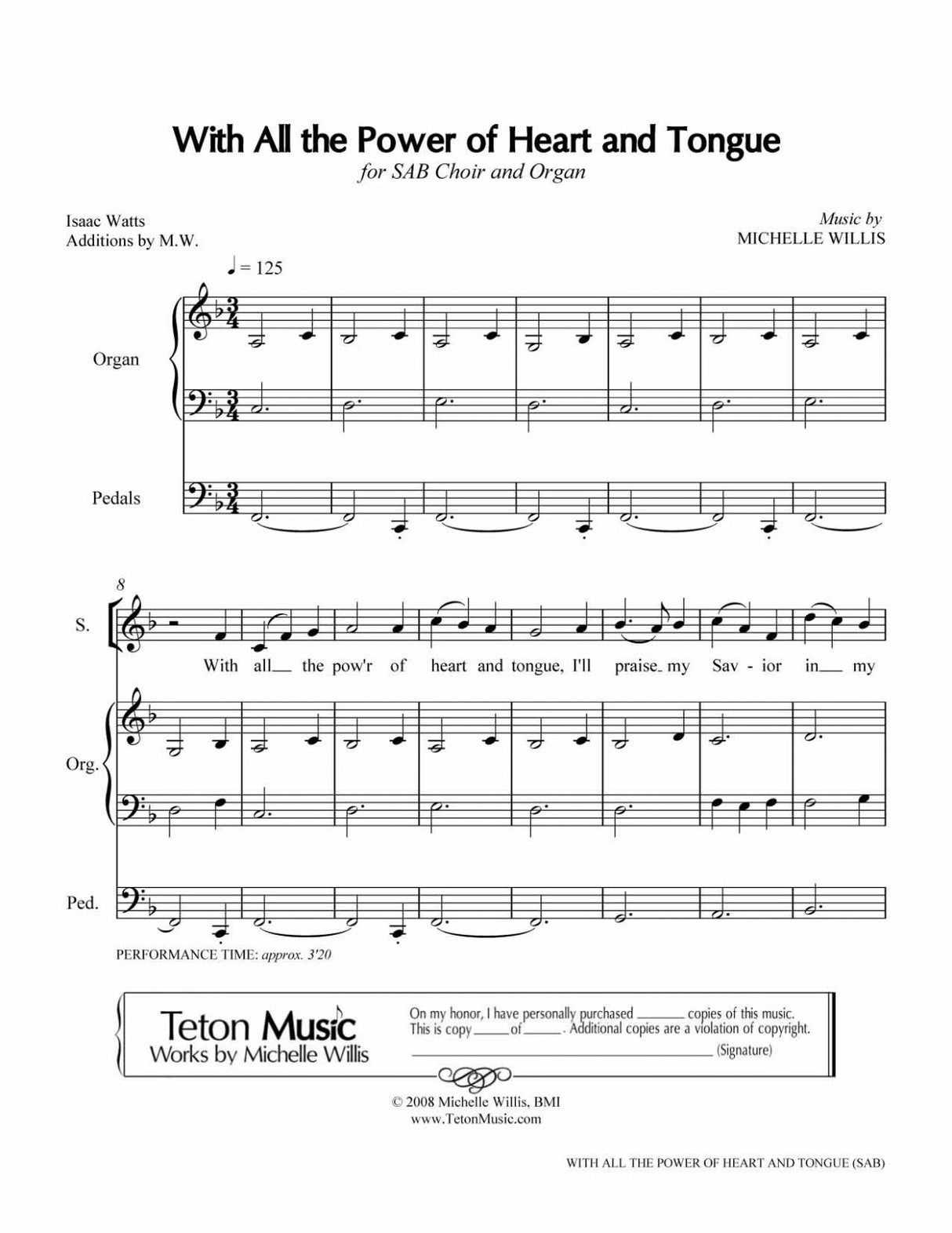 With All the Power of Heart and Tongue (SAB)