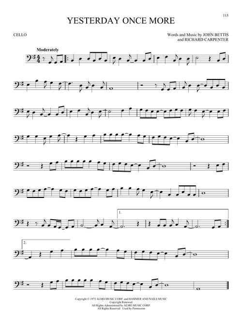 Yesterday once more solo for cello sheet music