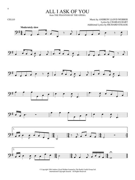 Phantom of the Opera Broadway Songs for Cello Sheet Music