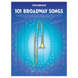 Music book cover for '101 Broadway Songs' for trombone with a trombone illustration on a blue background.