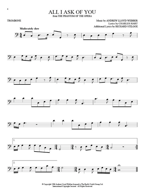 Sheet music for 'All I Ask of You' from 'The Phantom of the Opera' on a white background