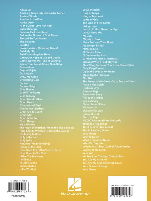 Back cover of 101 worship songs music album with song list on a gradient blue to yellow background