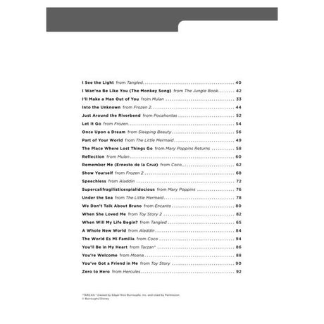 List of song titles and their corresponding page numbers on a white background