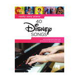 Cover of the sheet music book 'Really Easy Piano: 40 Disney Songs' featuring various Disney characters and a piano keyboard.