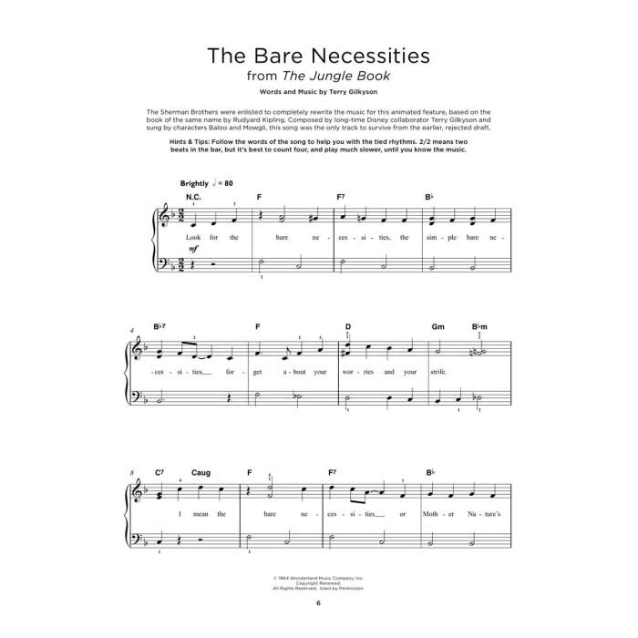Sheet music for 'The Bare Necessities' from 'The Jungle Book' on a white background