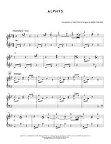 Sheet music for a piece titled 'Alphys' by Toby Fox, arranged by David Peacock.
