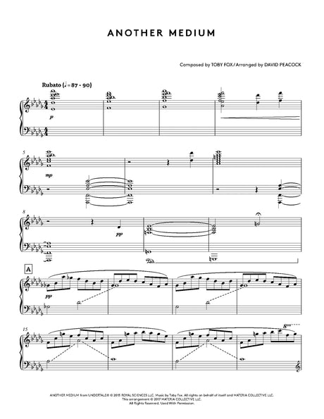 Sheet music for 'Another Medium' composed by Toby Fox and arranged by David Peacock.
