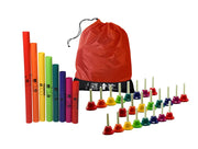 Boomwhackers set and hand bells for kids musical instruments