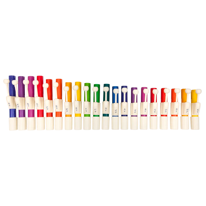A 20 pack of chroma bells hand chimes for students