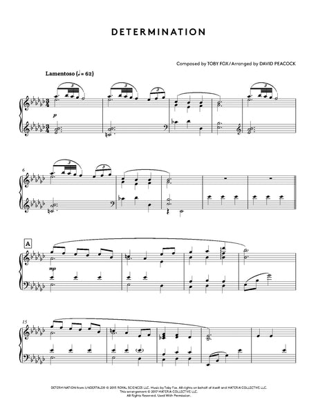 Sheet music for 'Determination' composed by Toby Fox and arranged by David Peacock.
