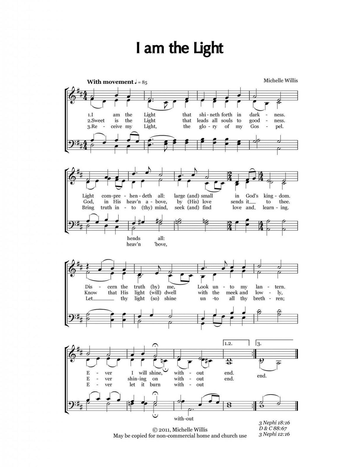 Free LDS sheet music I am the light hymn