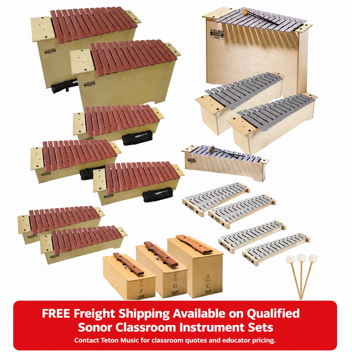 SONOR Orff Global Beat - Mixed Set of 18, Fiberglass Bars