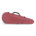 Red violin case with a visible brand logo on a white background