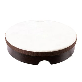 A 12-inch round Remo Fiberskyn frame drum with a brown acoustic shell and a white pre-tuned Fiberskyn head.