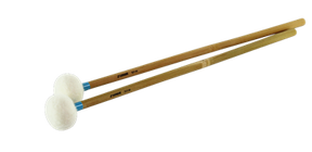 A pair of medium wool bass bar mallets with bamboo shafts.