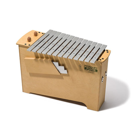 A wooden percussion instrument with metal bars, likely a hand bell or chime, with the Sonor brand logo visible.