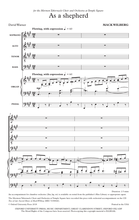 Mack Wilberg sheet music of as a shepherd sung by the tabernacle choir