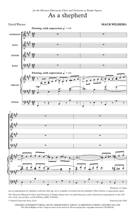 Mack Wilberg sheet music of as a shepherd sung by the tabernacle choir
