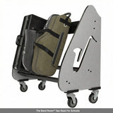 Saxophone rack with cases on a white background
