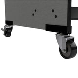 Close-up of a piece of furniture with wheels on a white background