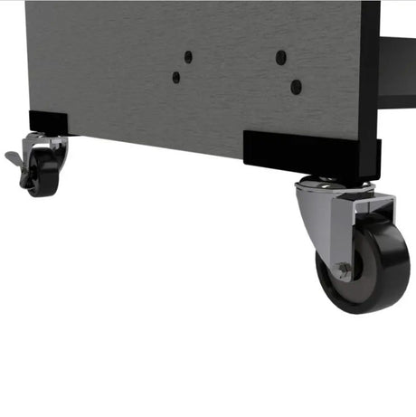Close-up of a piece of furniture with wheels on a white background