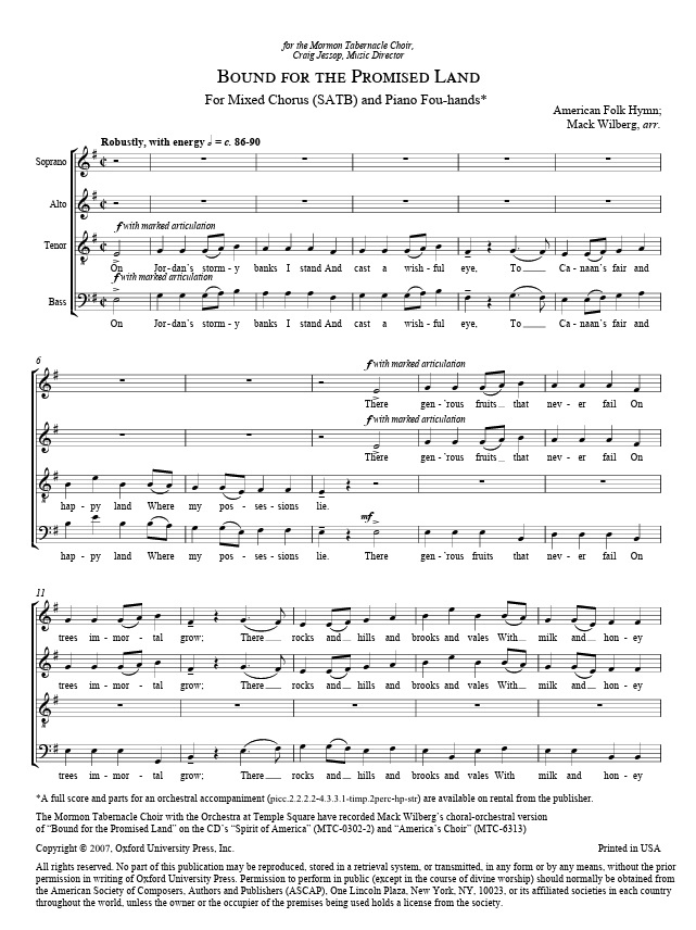 Bound for the promised land by mack wilberg composer for satb sheet music