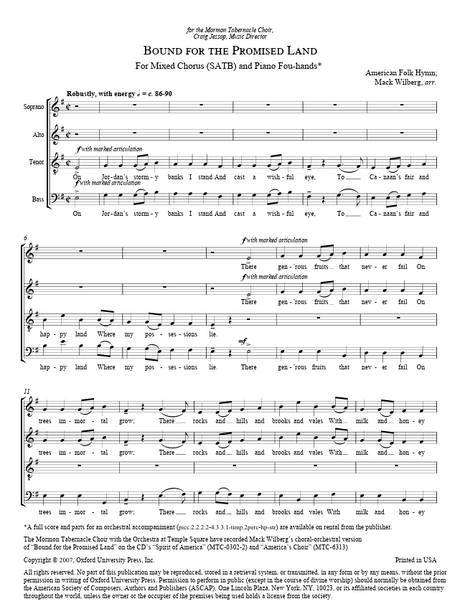 Bound for the promised land by mack wilberg composer for satb sheet music