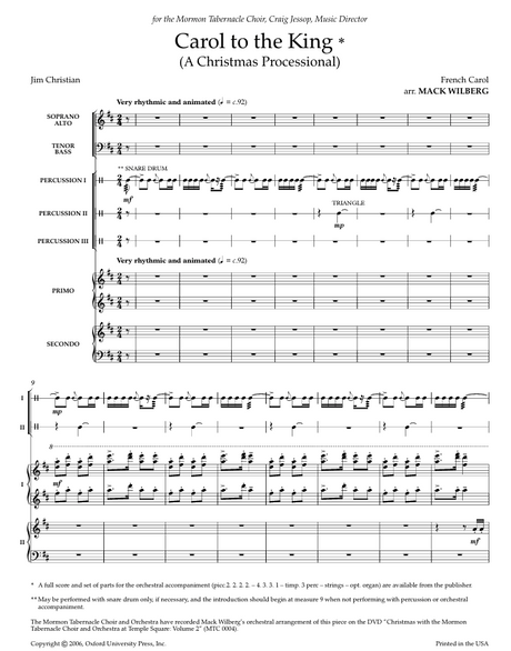 Sheet music for 'Carol to the King' with musical notation and text.