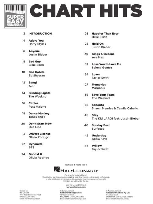 Chart Hits - Super Easy Songbook