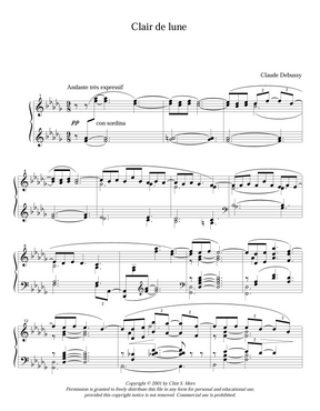clair de lune sheet music for piano from teton music