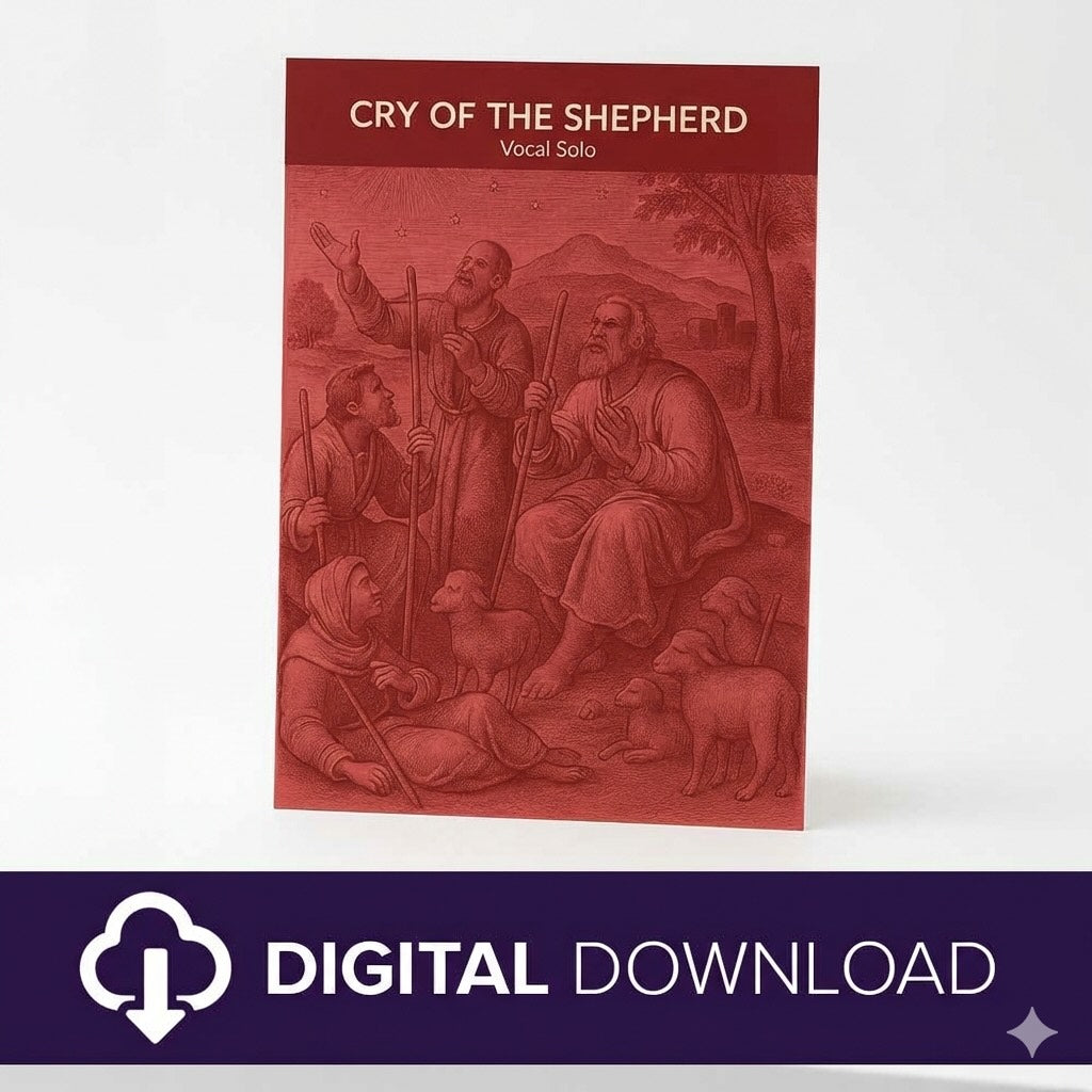 sheet music cover titled 'Cry of the Shepherd' with religious illustration on a white background