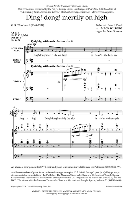 Sheet music for a musical piece titled 'Ding! dong! merrily on high' with musical notation and text.