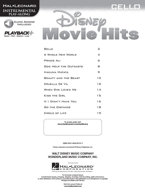 Disney Movie Hits for Cello