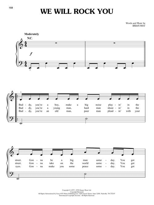 first 50 pop songs easy sheet music of we will rock you