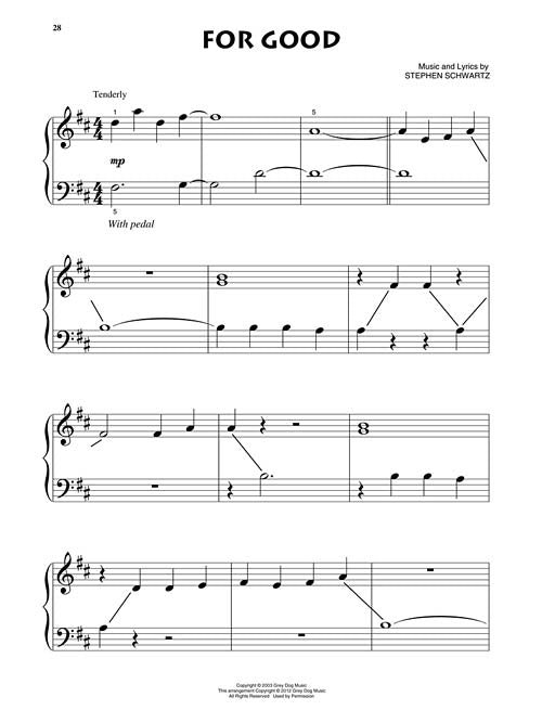 Popular Wicked Sheet Music Piano Solo, Duet, Easy & Play Along