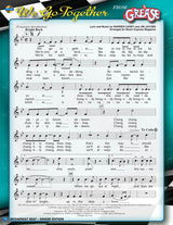 Sheet music for 'We Go Together' from Grease on a blue background