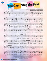 Sheet music cover for 'You Can't Stop the Beat' from Hairspray with colorful text and musical notes.