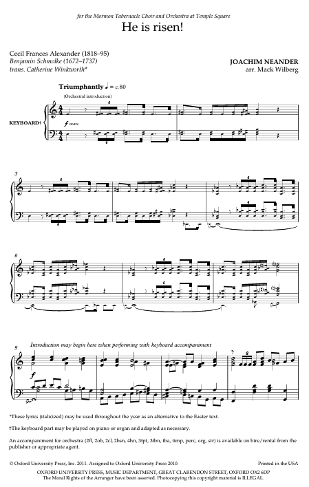 he is risen easter sheet music for choirs sung by the tabernacle choir