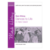 Music sheet cover for 'Dances to Life' by Mack Wilberg with a purple border and black and white illustration of people dancing.