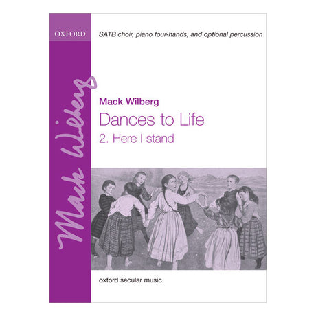 Music sheet cover for 'Dances to Life' by Mack Wilberg with a purple border and black and white illustration of people dancing.